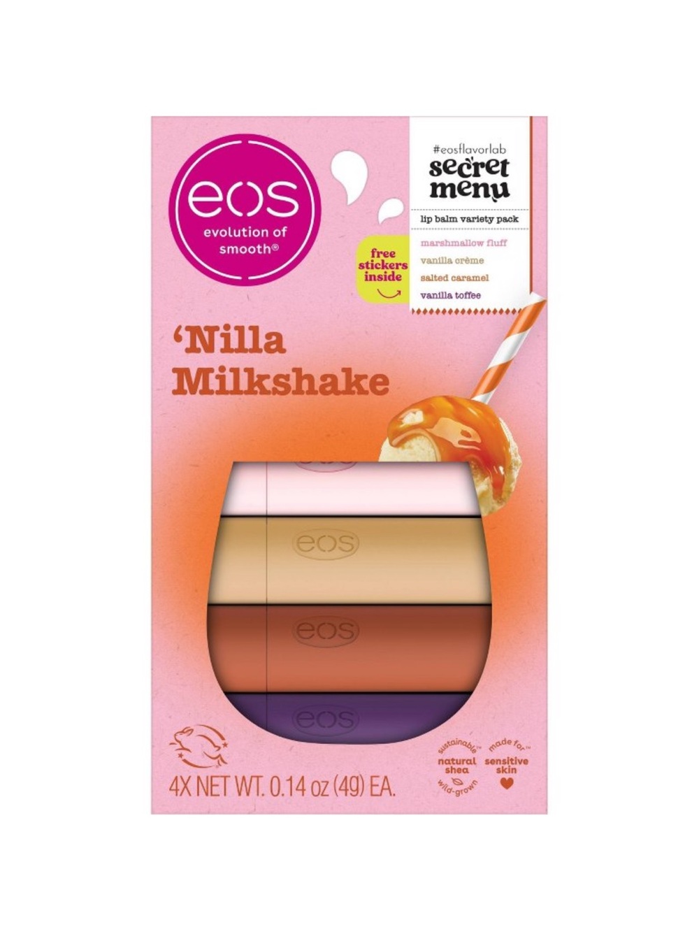 eos ‘Nilla Milkshake Lip Balm Set 🍦 | 4-Pack + Stickers | NEW